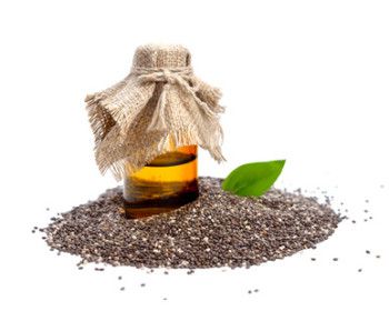 Chia oil in pharmaceutical bottle